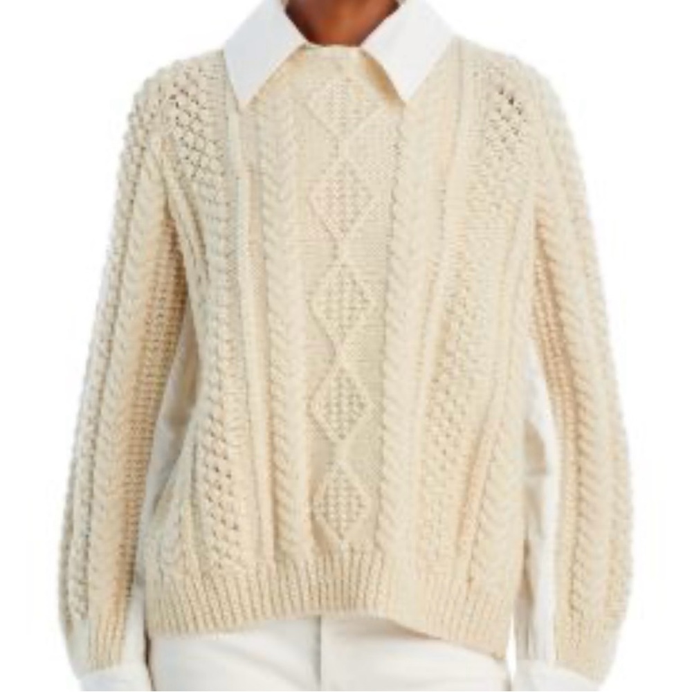 Sea new york women’s leni fisherman Cream Cable Knit Sweater